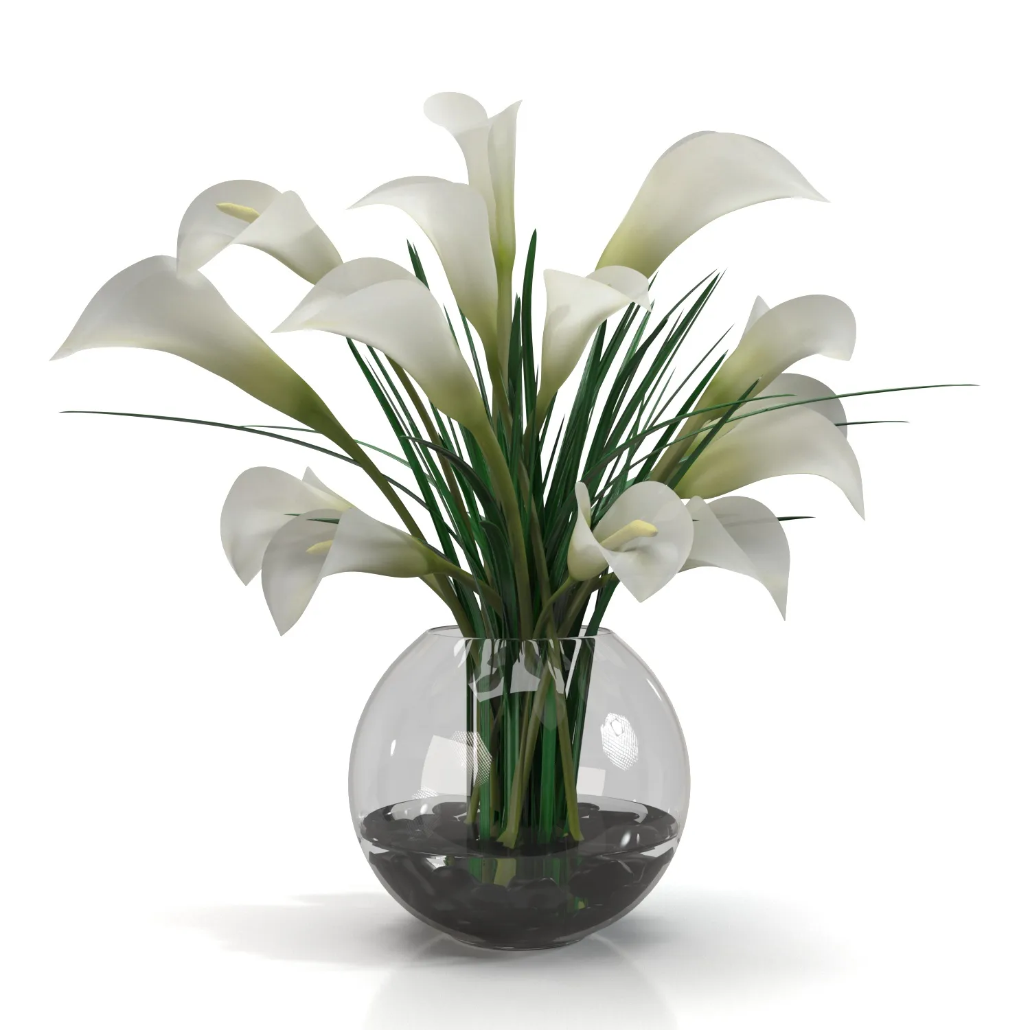 Calla Lily Arrangement in glass vase PBR 3D Model_01